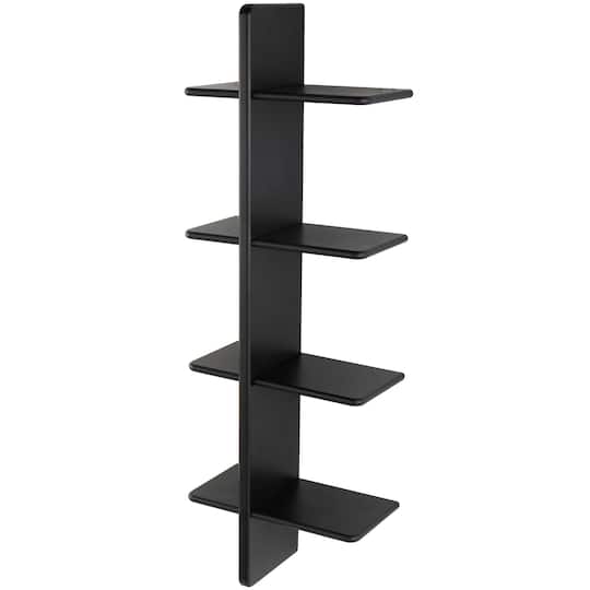 15" x 44" Shelf Black Wood Handmade Wall Hanging Shelf